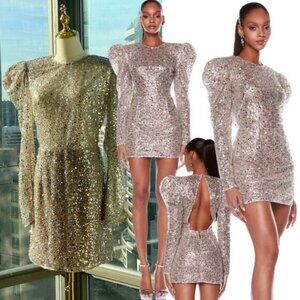 🆕 BRONX & BANCO 🧿 NWOT Tessa Silver Sequin Mini Dress, Sz L US 8
